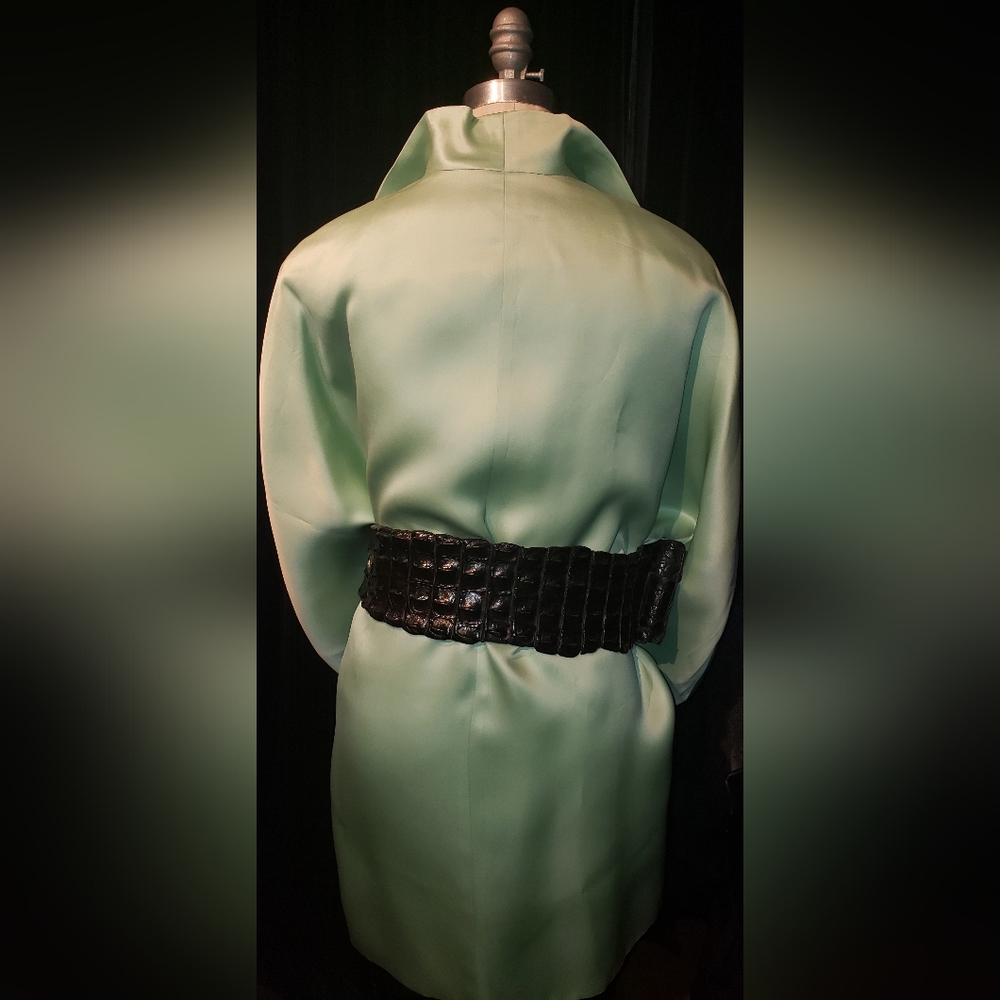 Oscar de la Renta double sided 100% Charmeuse silk Mint kimono oversized Jacket - Picture 3 of 16